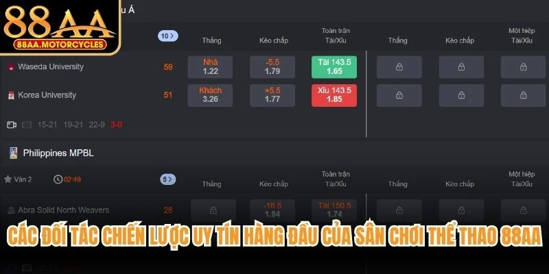 Các đối tác chiến lược uy tín hàng đầu của sân chơi thể thao 88AA